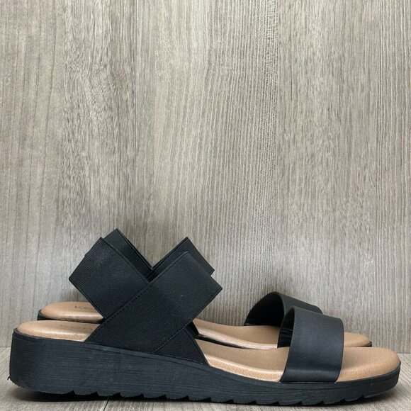 Kensie Girl Shoes - Kensie Everlee Sandals Womens Sz 8.5M Elastic Straps Open Toe Summer Wedge Black
